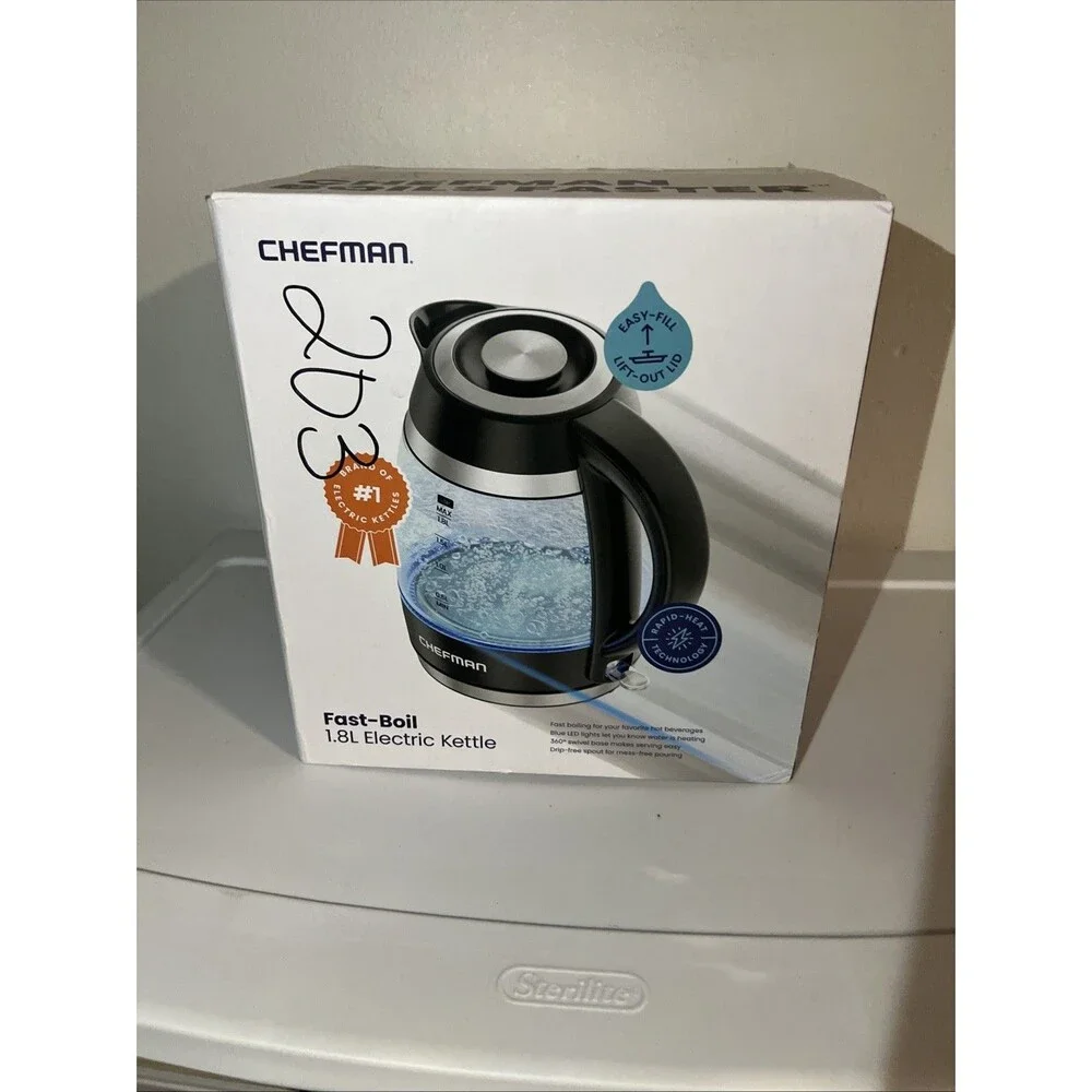 Chefman Fast-Boil RJ11-18-PL 1.8L Glass Electric Kettle 1500W LED